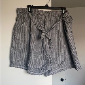 Gray and white paper bag shorts